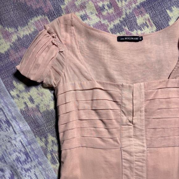 Anna Molinari Womens Mini Dress Ruffle Pleated Short Sleeve Lace Lined in Peach - Picture 7 of 16